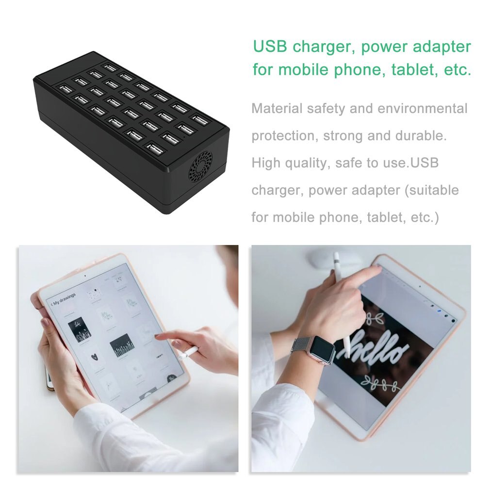 5V 20A 100W Usb Fast Charge Hub Plastic 24 Ports Smart Charging Station Usb Charger Mobile Phone Tablet Digital Adapter