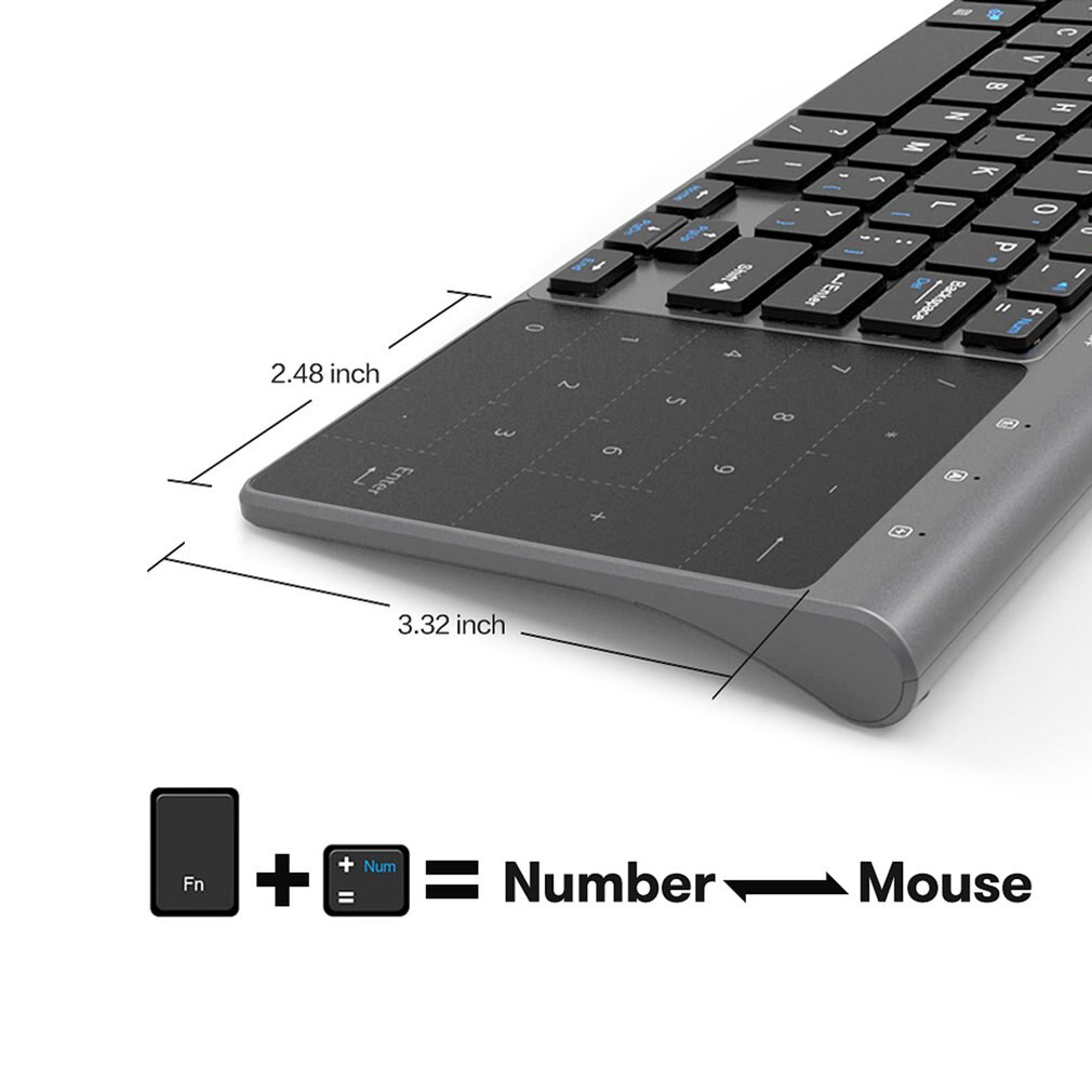 Thin 2.4GHz USB Wireless Mini Keyboard with Number Touchpad Numeric Keypad for Android windows Tablet, Desktop, Laptop,PC &ZH