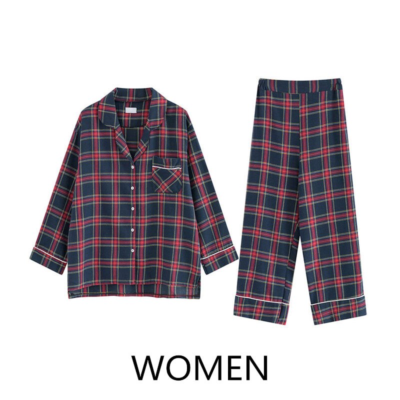1 sett par pyjamas sett rutenett farge hjemmeklær for kvinner menn nattøy myk bomull pyjamas par pyjamas mujer hjemmedresser: Kvinner / L