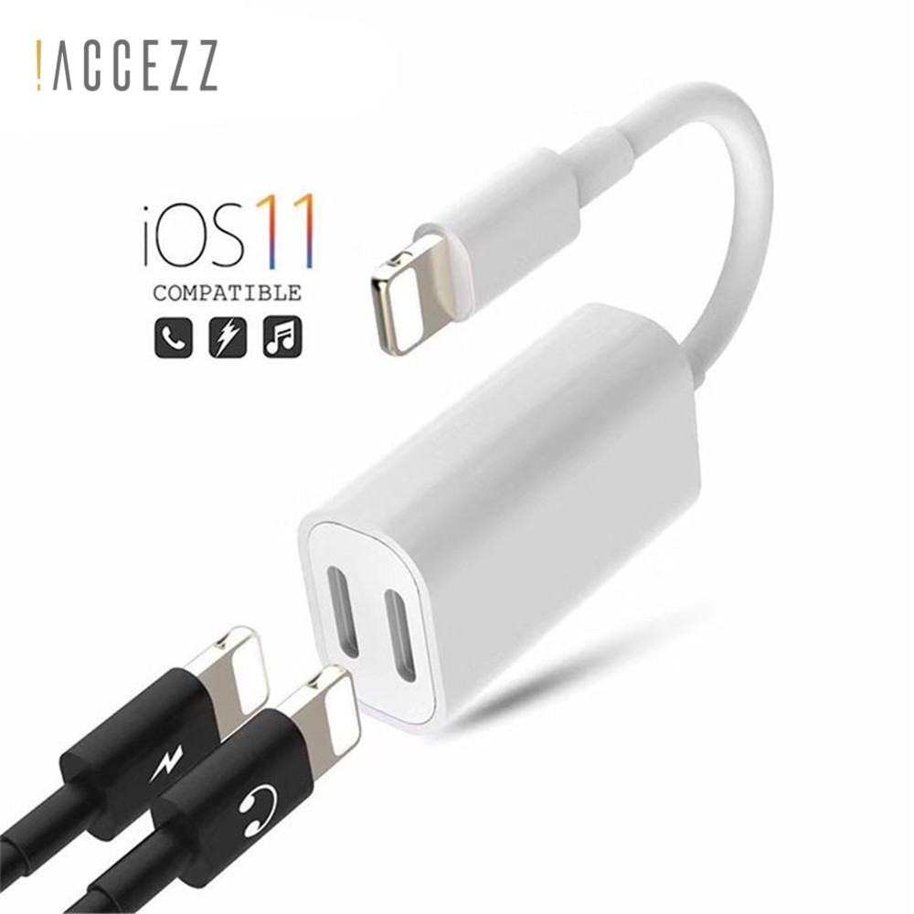 ! ACCEZZ 2 in 1 Dual Opladen Verlichting Adapter Voor Apple Iphone Audio Voor iPhone X 7 8 plus Splitter Oortelefoon aux Kabel Converter