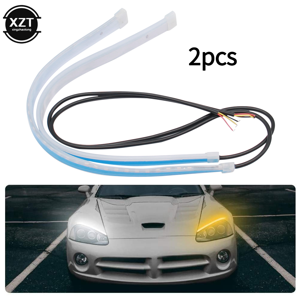 Luces de circulación diurna ultrafinas LED DRL para coche, señal de giro Flexible e impermeable, luz lateral de freno amarilla, accesorios para automóvil, 2 uds.