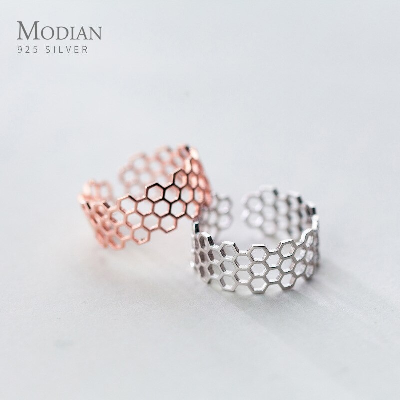 Modian Geometrische Honingraat Open Verstelbare Vinger Ring Voor Vrouwen Mode 925 Sterling Zilver Rose Goud Kleur Ring Fijne Sieraden