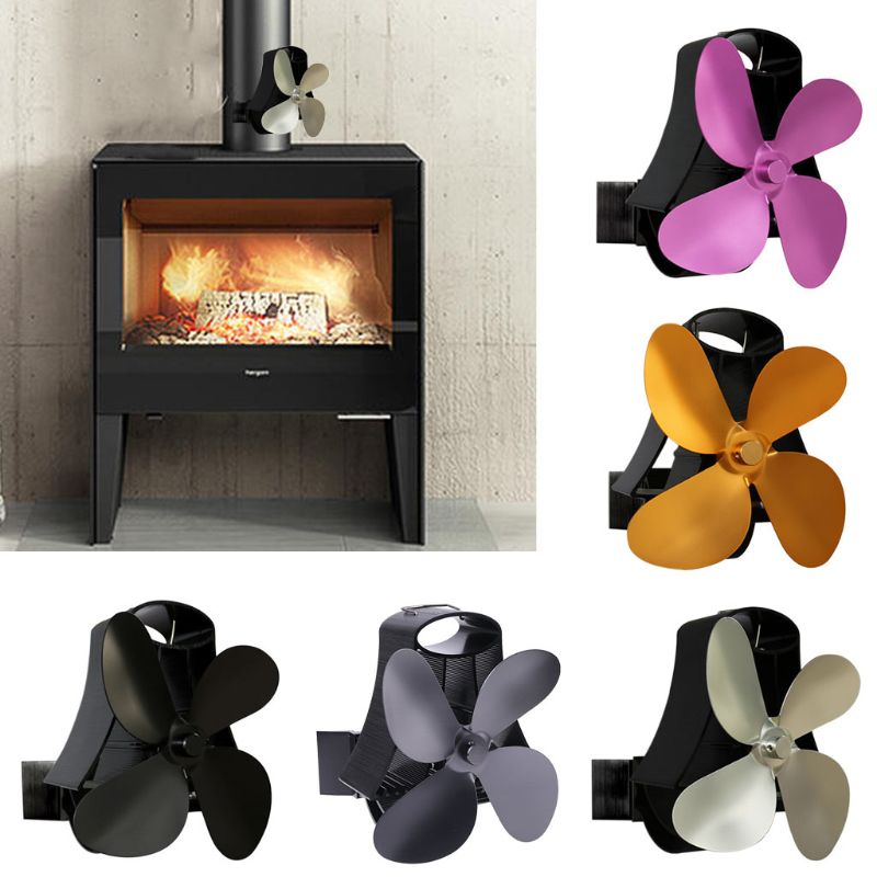 Wall Mounted Heat Self-Powered Fireplace Stove Fan Quiet 4 Blades Aluminum Efficiently Warm Large Room Wood Log Burner Eco