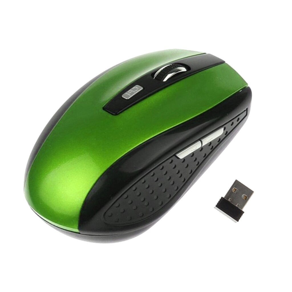 2.4G Wireless Ergonomic Optical Mouse, 1800 DPI, 6 Buttons with USB 2.0 receiver for Macbook Laptop, Desktop, PC, -Green