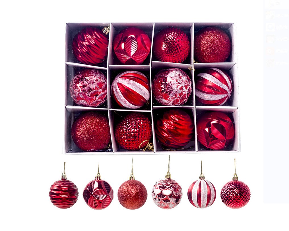 12 stk / pakke juletræskugle ornament kugler xmas hængende ornament hjem fest chic indretning rød lyserød guld sølvgrøn: Rød