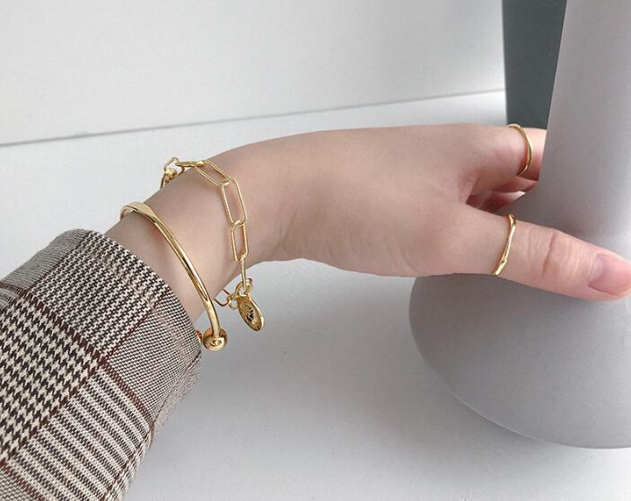 Minimalistische Authentieke 925 Sterling zilver Dubbele Gepolijst Lucky Rondes Geometrische Manchet Bangle Armband Passen fijne Sieraden TLS101