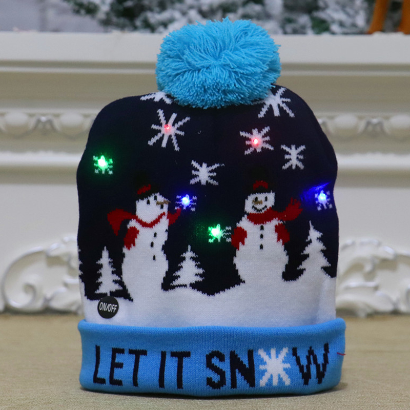 2022Christmas Hats Sweater Elk Knitted Beanie Hat With LED Light Up Cartoon Patteren Christmas Year Decoration navidad: I