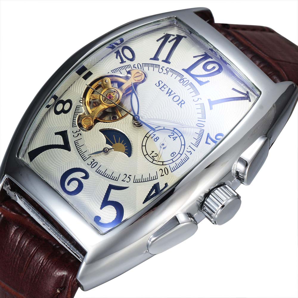 Sewor luxe tourbillonhorloges heren automatische mechanische horloges tonneau horloges casual herenhorloges maanfase horloge