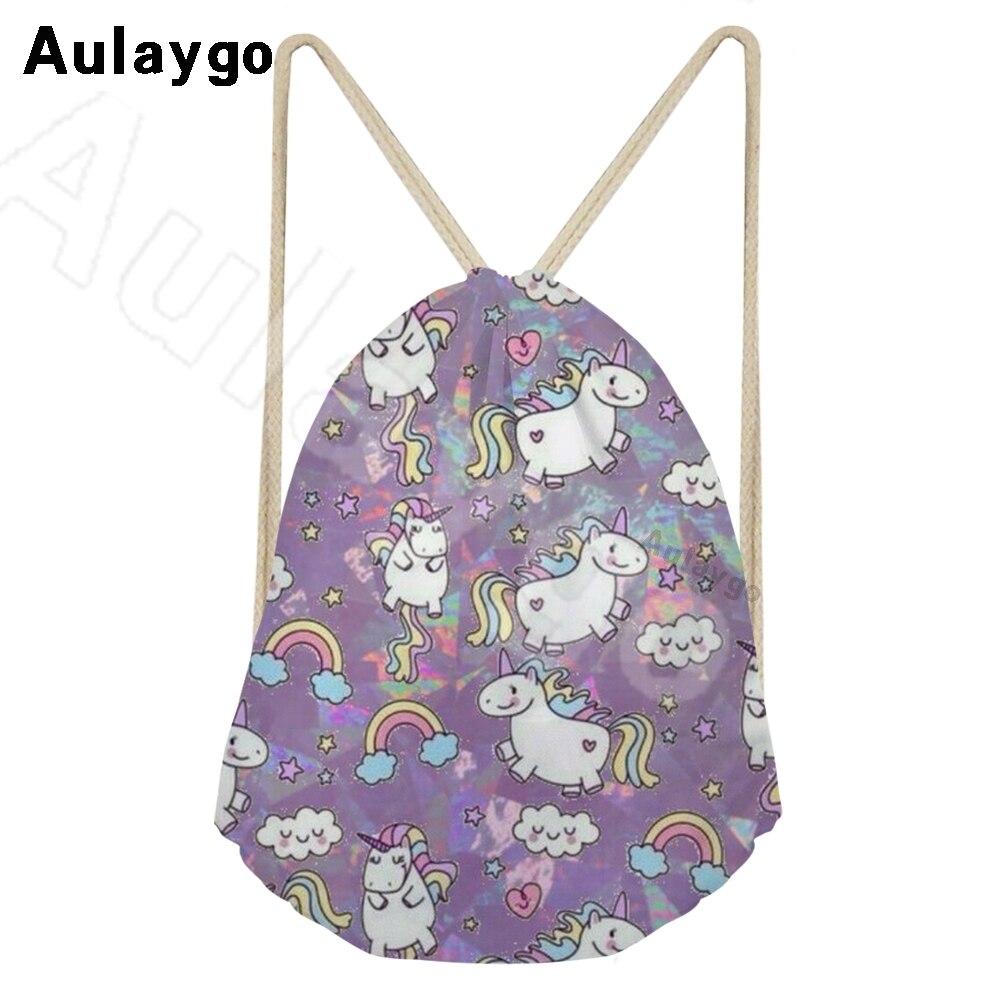 Aulaygo unicorn ryggsäck för barn reselinje unicorn färg bokstavstryck kawaii dragsko väskor axel barn skolväska: Orange