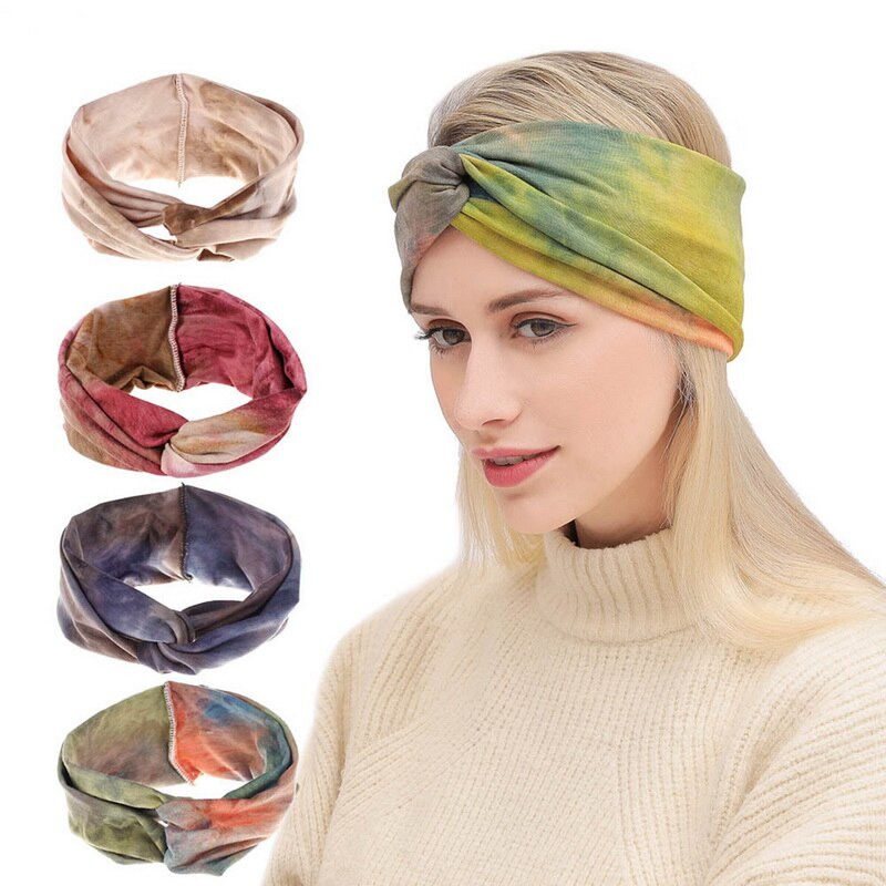 Vrouwen Geknoopt Hoofdband Zomer Bohemen Gradiënt Brede Stretch Haarband Voor Meisjes Elastische Tulband Bloem Headwears Accessoires