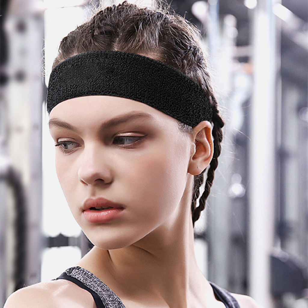 Bandas de sudor, toalla deportiva, diadema fina elástica para lavado, baño y salón: Black