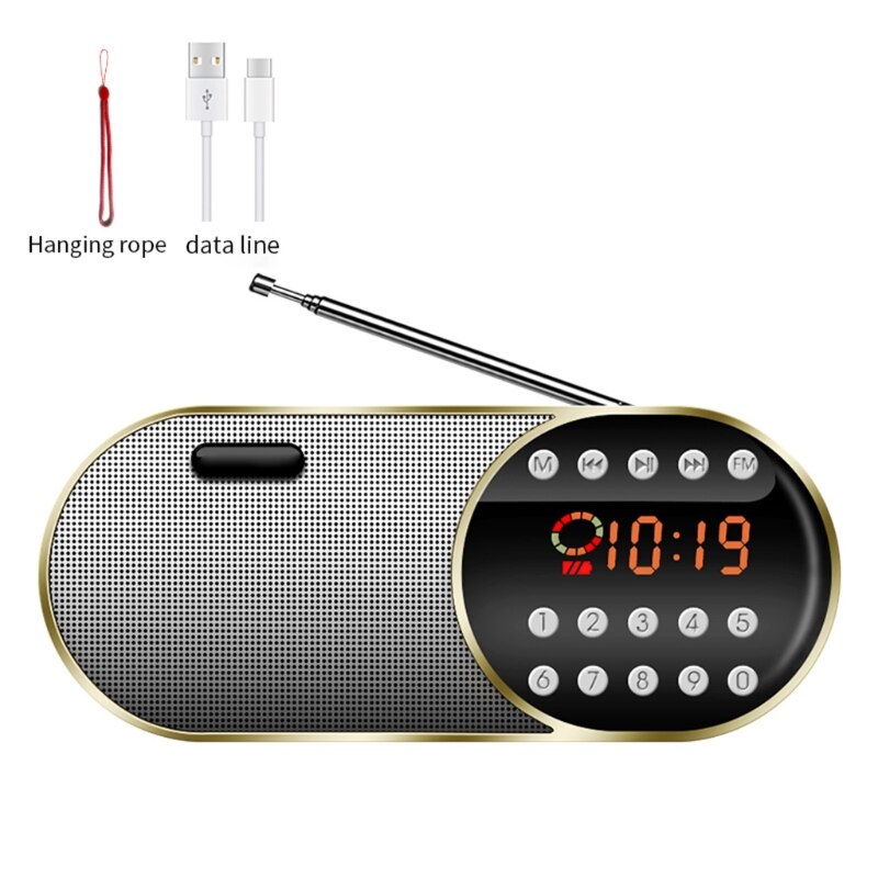 Fm Radio Rechargeable Walkman with Plug-in Card Home Led Digital Display Radio: Gold