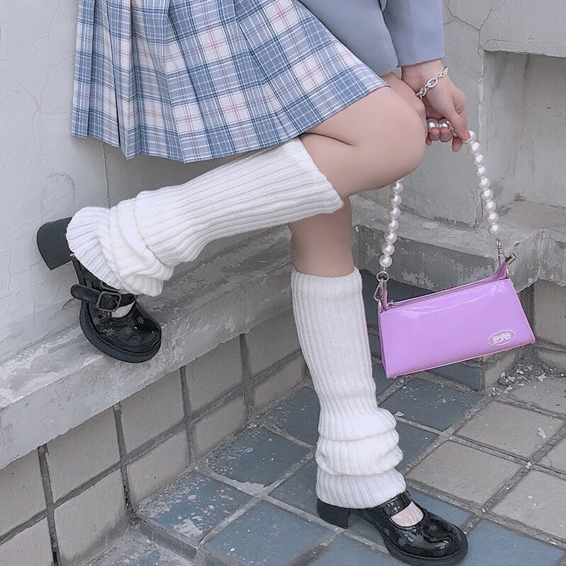 Winter Women Leg Warmers Loose Socks Wool Ball Knitted Foot Cover Warmers Korean Style Sweet Girl Lolita Cosplay Knee High Socks: 4