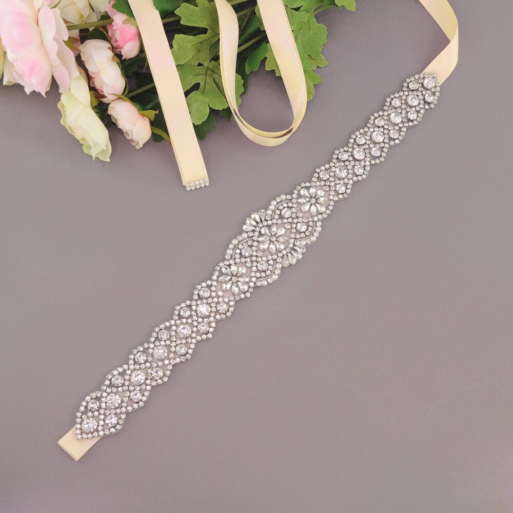 Zms 161c bryllupsbælte rhinestone sølv skærf brudekjoler bæltetilbehør håndlavet rhinestone bælte til aftenfest: Champagne