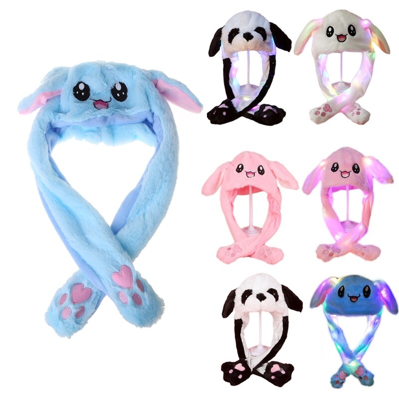 Allumer Chapeau En Peluche avec des Oreilles Mécaniques Dessin Animé Lapin Panda LED Couvre-oreille