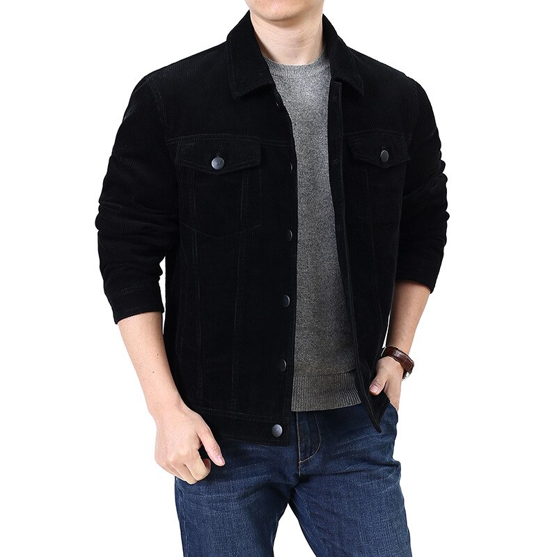 Mannen Klassieke Slim Fit Corduroy Jassen Mode Toevallige Jas Heren Streetwear Turn-Down Kraag Single Breasted Pockets Solid Uitloper