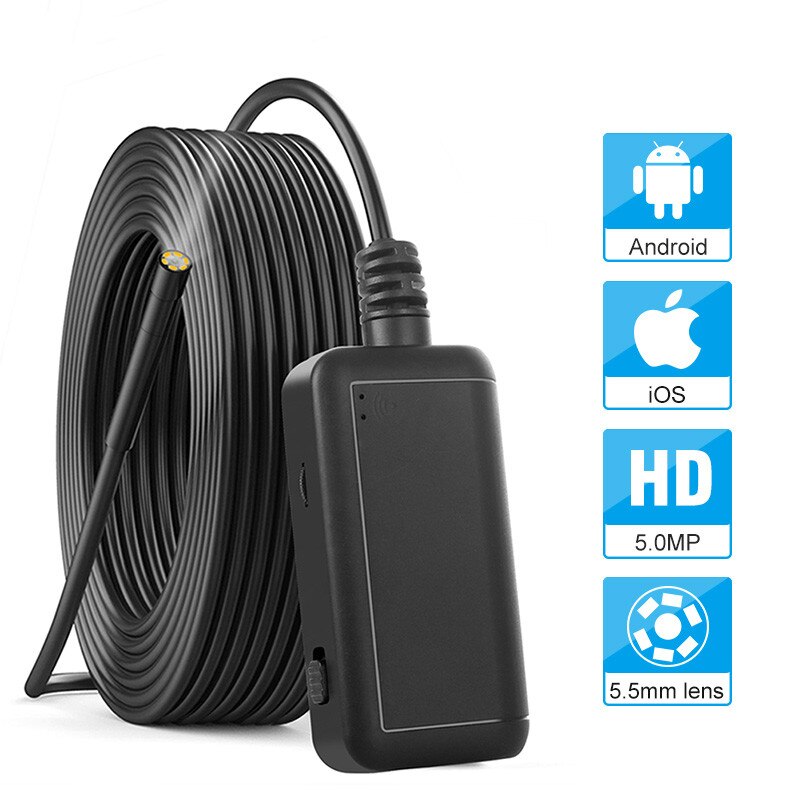 Inspektion Kamera 5,0 MP 5,5mm kabellos Endoskop WiFi Schlange Kamera mit 6 LED für iPhone, Samsung, Android Tablette