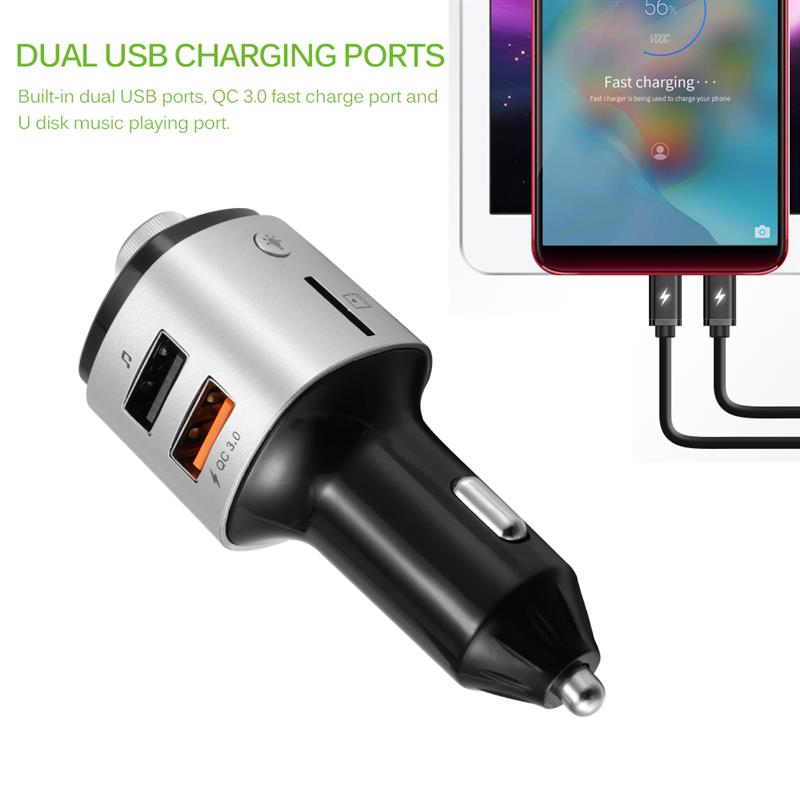 FM Transmitter Aux Modulator Bluetooth Handsfree Car Kit Car Audio MP3 Player with Quick Charge Dual USB Port