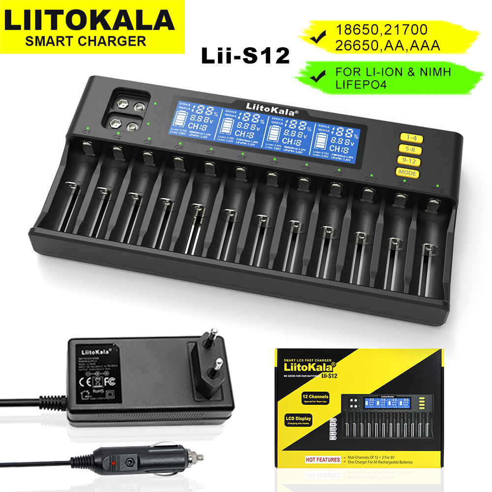 Liitokala lii -s8 s12 akkulaturi 9v li-ion 3.7v nimh 1.2v li-fepo 4 3.2v 3.8v 18650 26650 21700 26700 16340 18350 aa aaa: Vaaleanpunainen