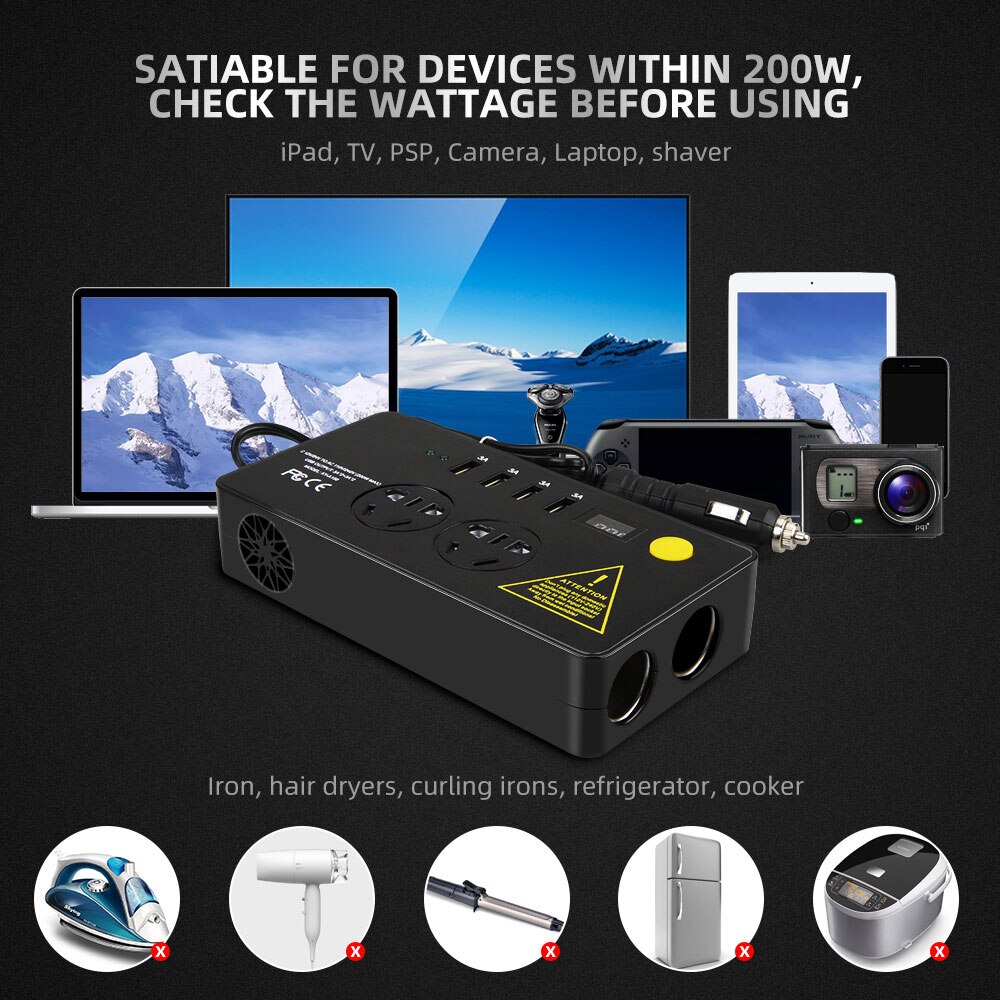 Auto-omvormers 200w auto-omvormers  dc 12v naar  ac 110v met 3 usb-poorten + 110v stopcontacten lader splitter auto-accessoires