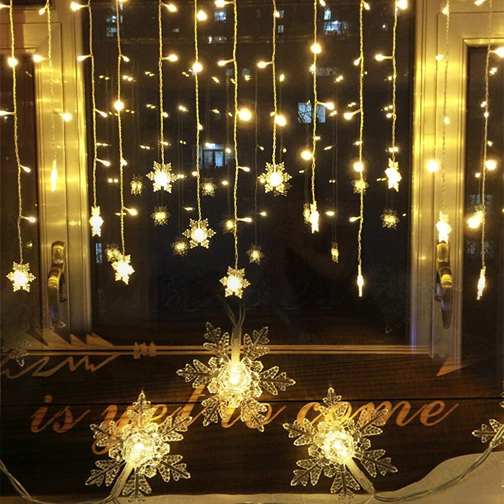 3.5m 96 LED Snowflake Light String Twinkle Garlands Decoration for Christmas Lamp Party Wedding Decorative Fairy Lights: Warm white light / American plug