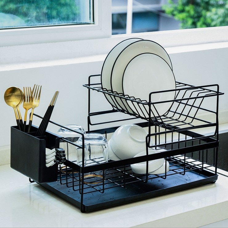 Dish Drying Rack Storage Holder Basket Plated Stainless Steel Washing Holder Kitchen Sink Dish Drainer Drying Organizer Shelf