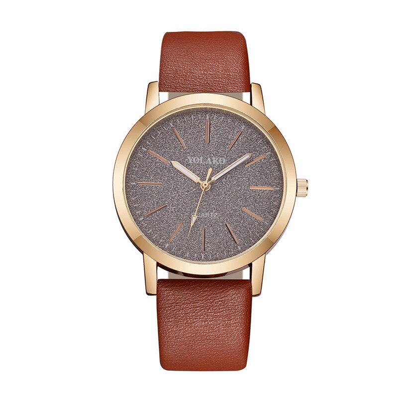 Yolako luksus dameklokker skinnbånd rundt enkel kvarts analog armbåndsur star dial casual kvinnelig klokke  xb40: Brun
