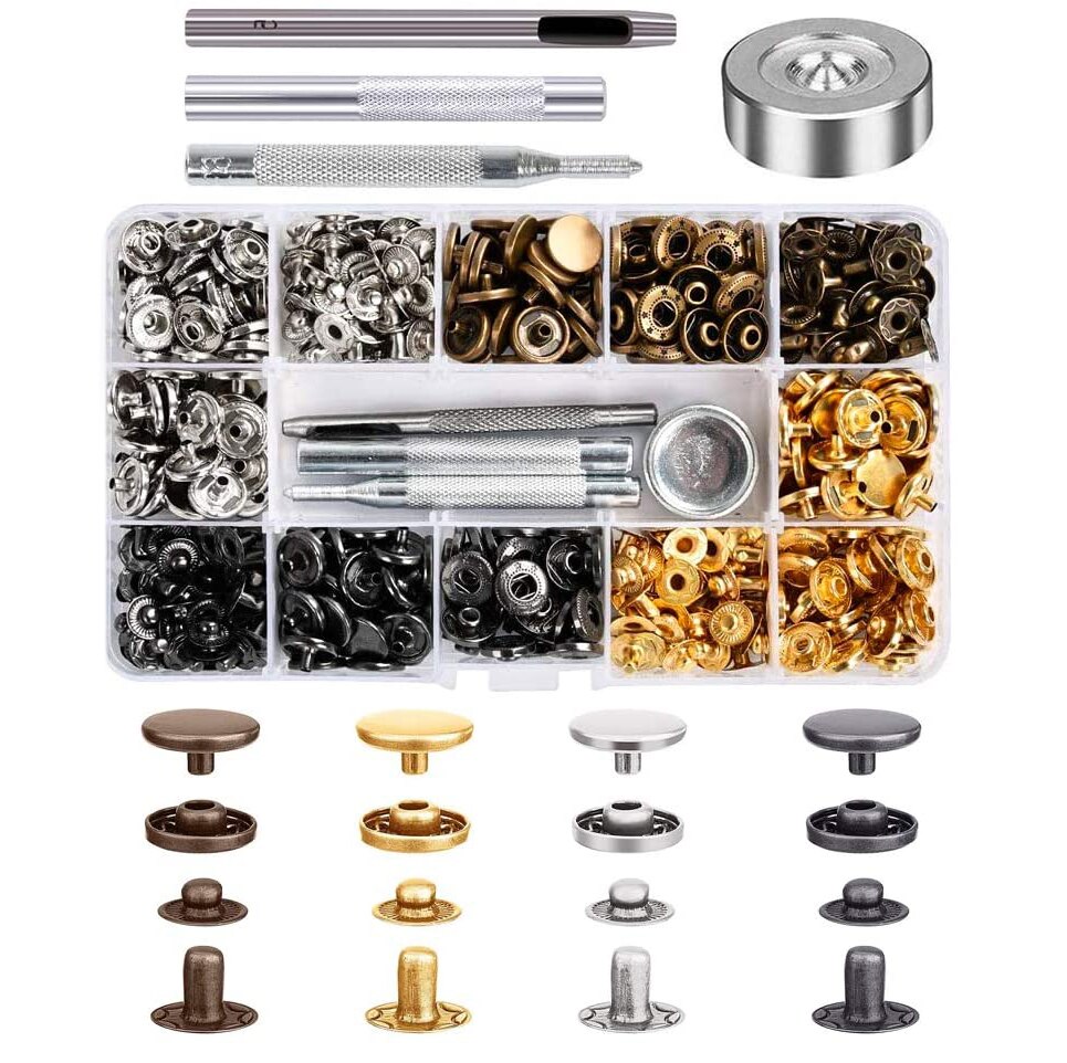 120 Set Snap Fasteners Kit Voor Leer 12.5Mm Metalen Knop Snaps Drukknopen Met 4 Setter Gereedschap, 4 Kleur Lederen Snaps: No hammer