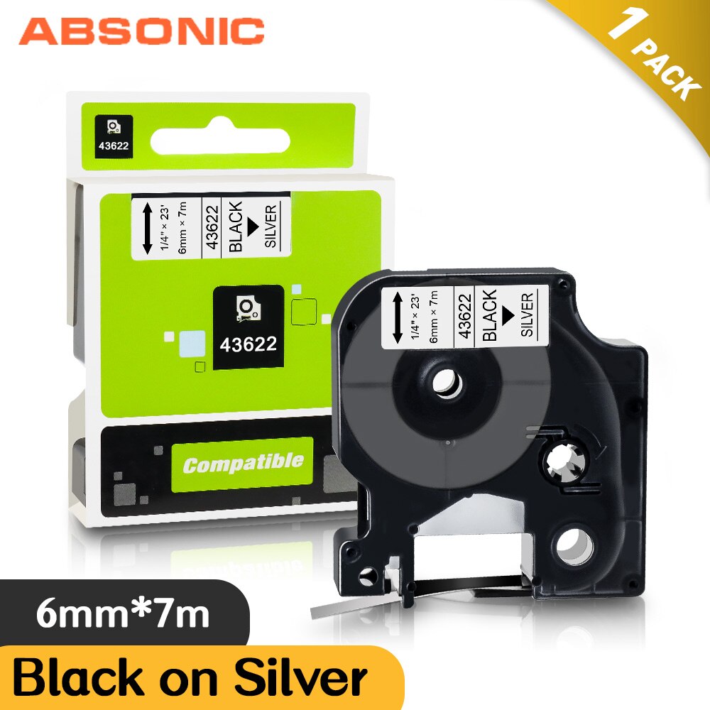 Absonic 6mm Multicolor 43613 kaseta z taśmą kompatybilna DYMO 43610 43617 43618 taśma z etykietami do DYMO LM 160 280 420P drukarka do etykiet: Black on Silver