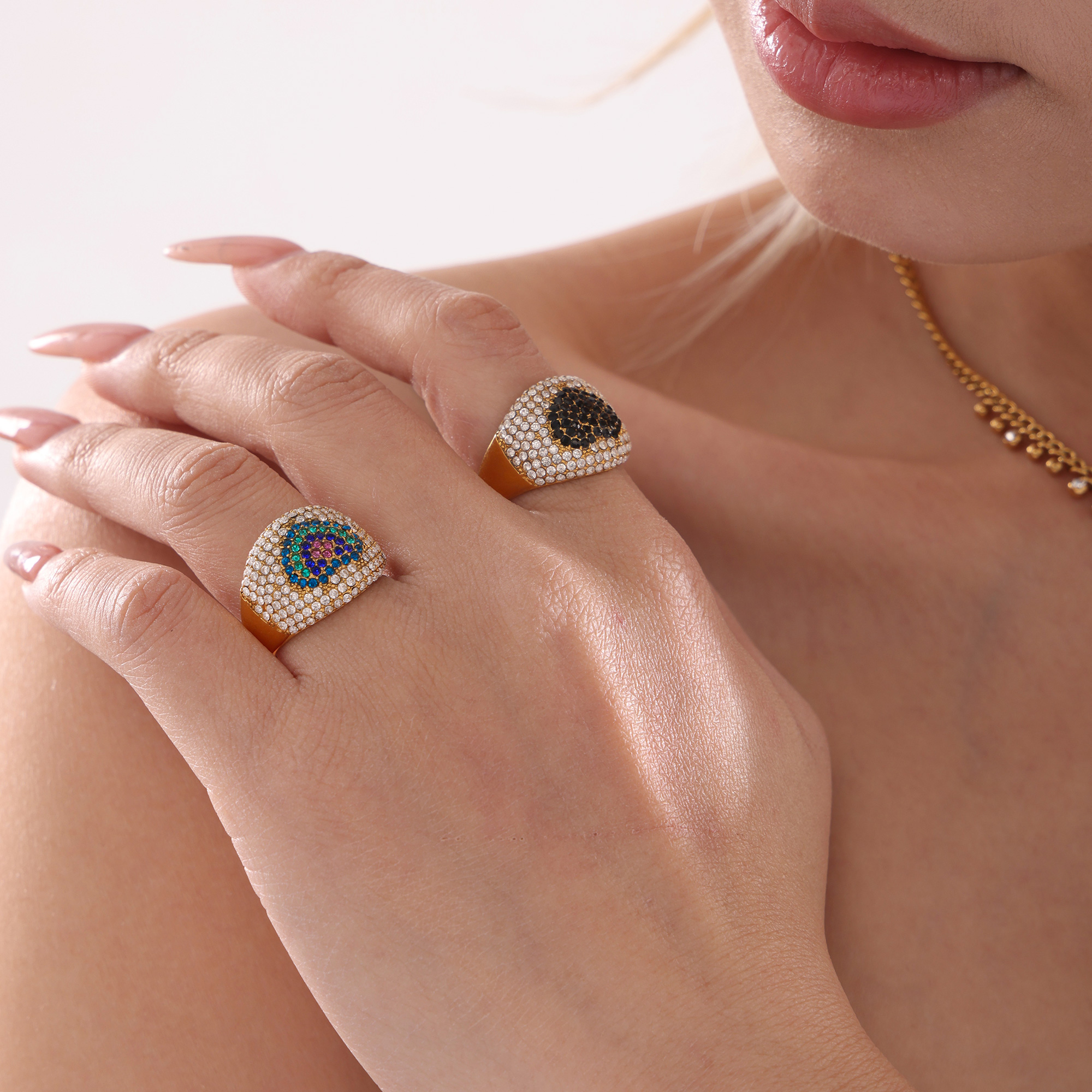 Bague épaisse en acier inoxydable plaqué or pour femmes, en forme de cœur, Zircon coloré, de luxe, pour Couple, bijoux d'été assortis