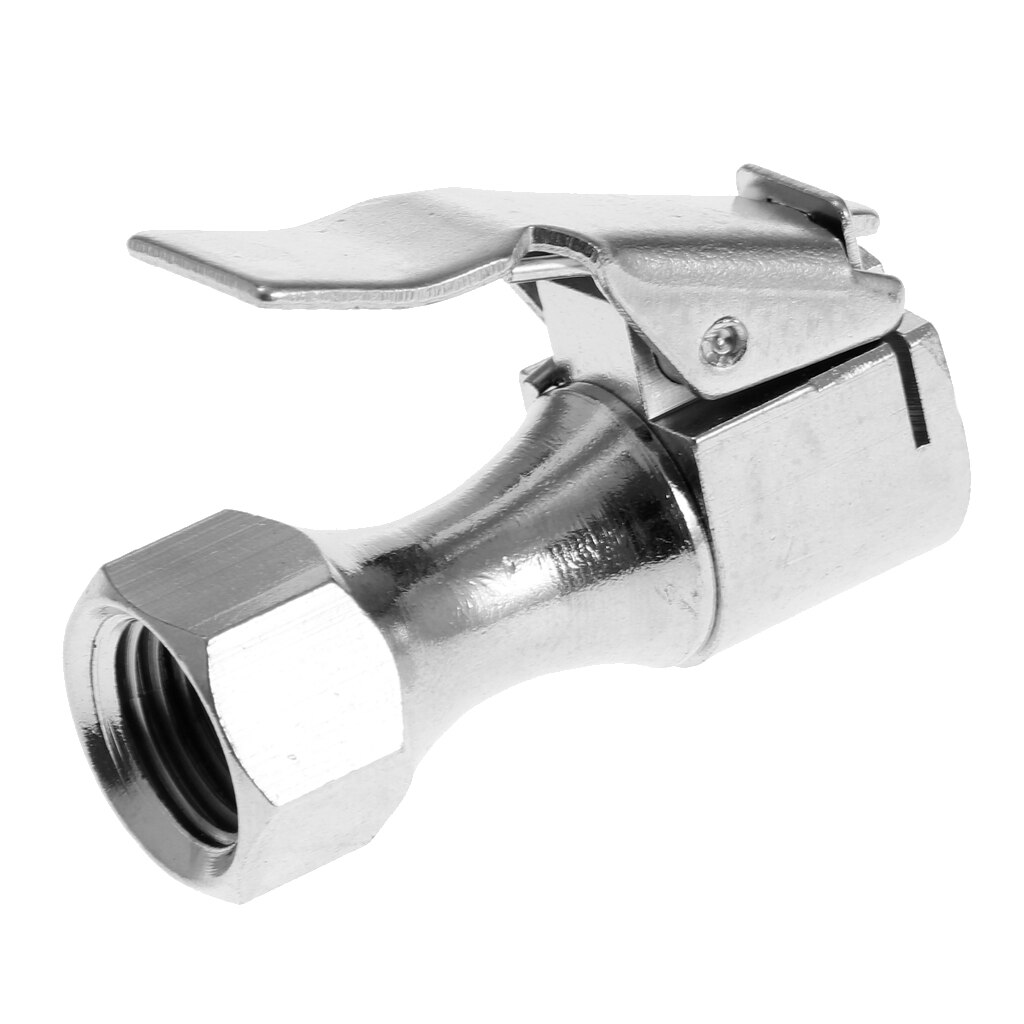1/4" NPT Brass Lock-on Tire Inflator Female Air Chuck With Clip Silver