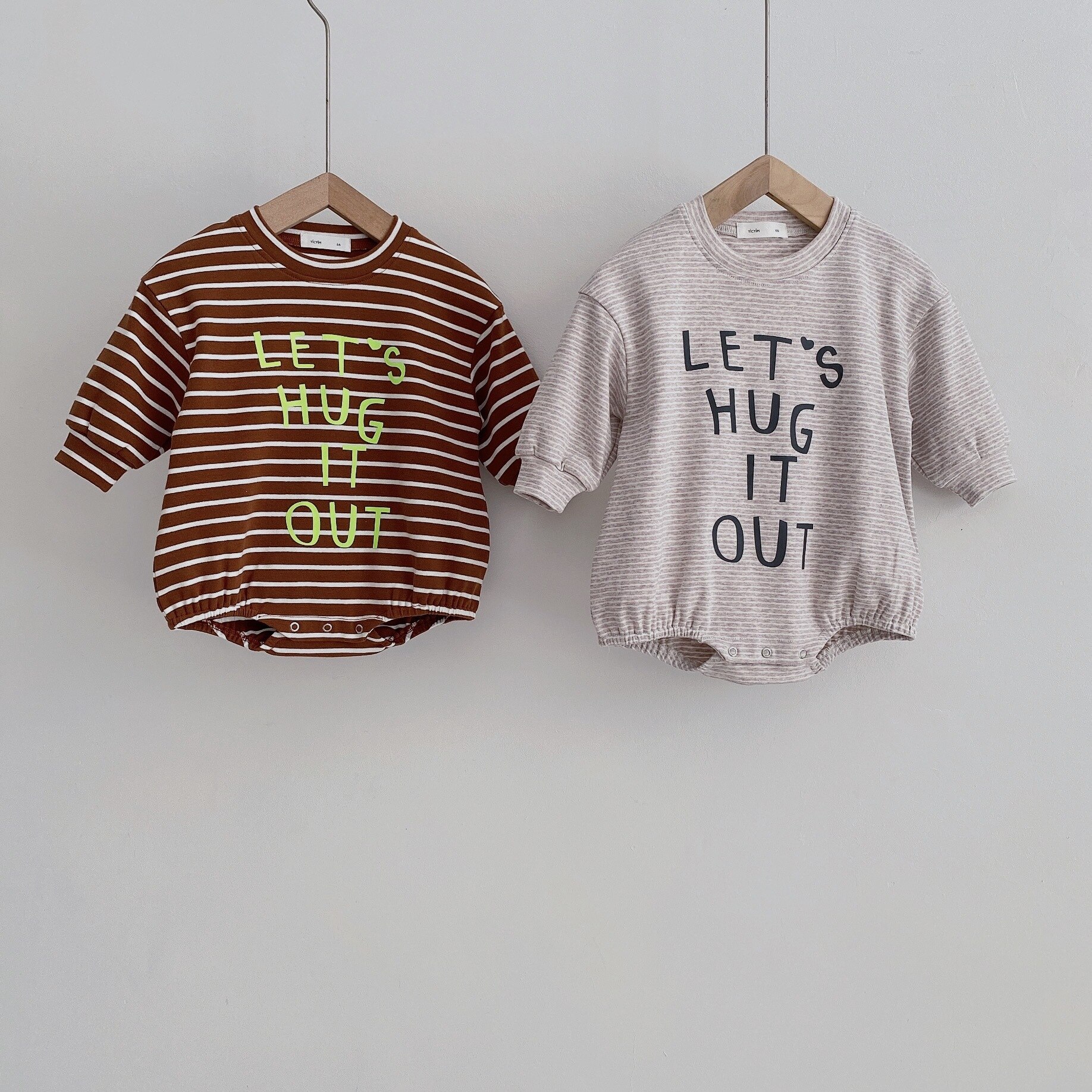 Baby Jongens Meisjes Puur Katoen Brieven Afdrukken Lange Mouw Jumpsuits Baby Kids Gestreepte Overall
