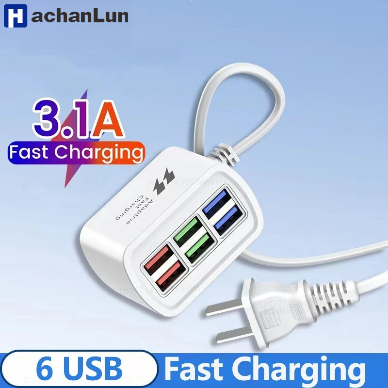 6 chargeur USB multiprise universelle charge rapide prise US/EU chargeur de téléphone prise adaptateur d'extension câble électrique prise de Table