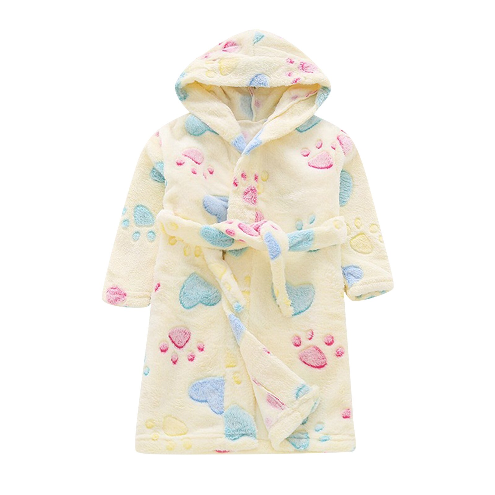 Peuter Nachtkleding Baby Jongens Meisjes Eenvoud Herfst Winter Cartoon Print Badjassen Flanel Night-Gewaad Hoodie Open Stitch Kleding: YE / 4-5 Years