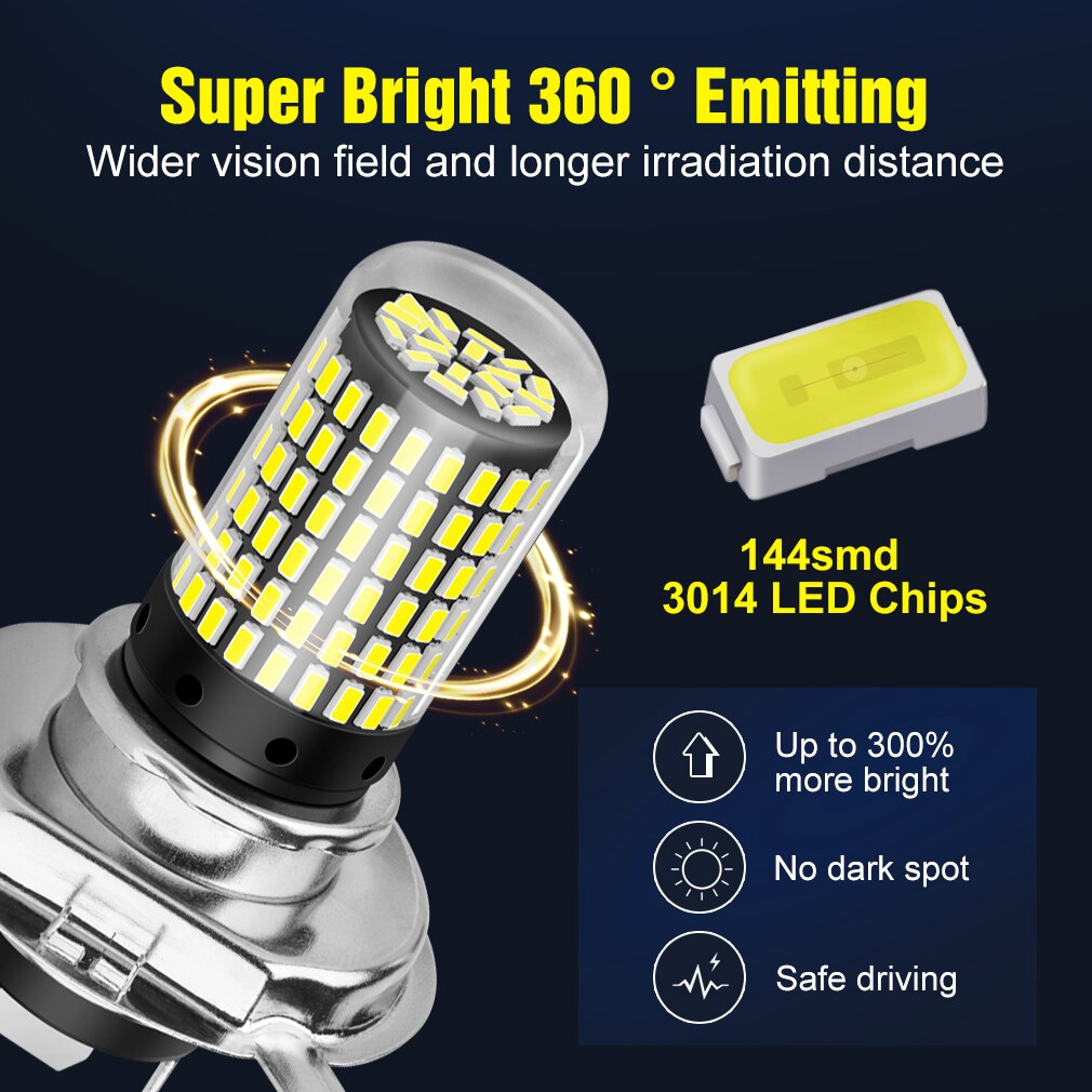 1Pc Motorfiets Koplamp Led BA20D P15D H6 H4 Bollen Hi Lo Beam Moto Led Motor Koplamp 144Pcs Chips auto Koplamp Lampen