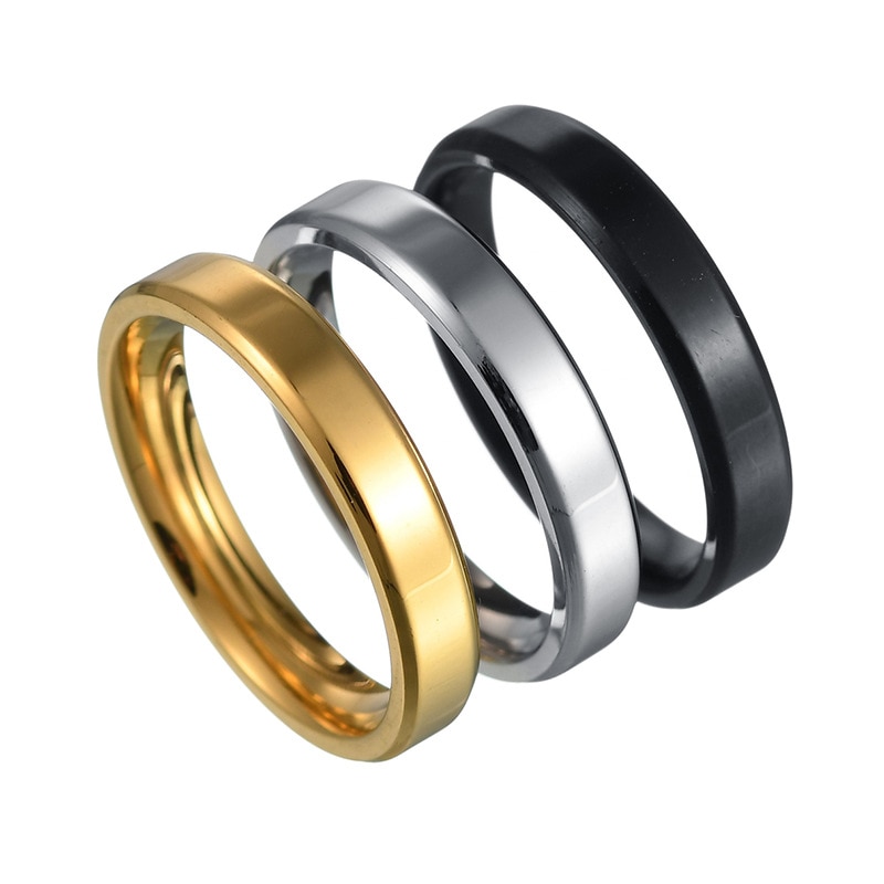 Anillos clásicos lisos biselados para hombre, joyería de acero inoxidable Simple de 4mm de ancho,