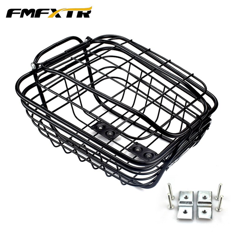 Bicycle basket front mountain bike back vegetable basket students shelf folding frame hanging basket: metal  black