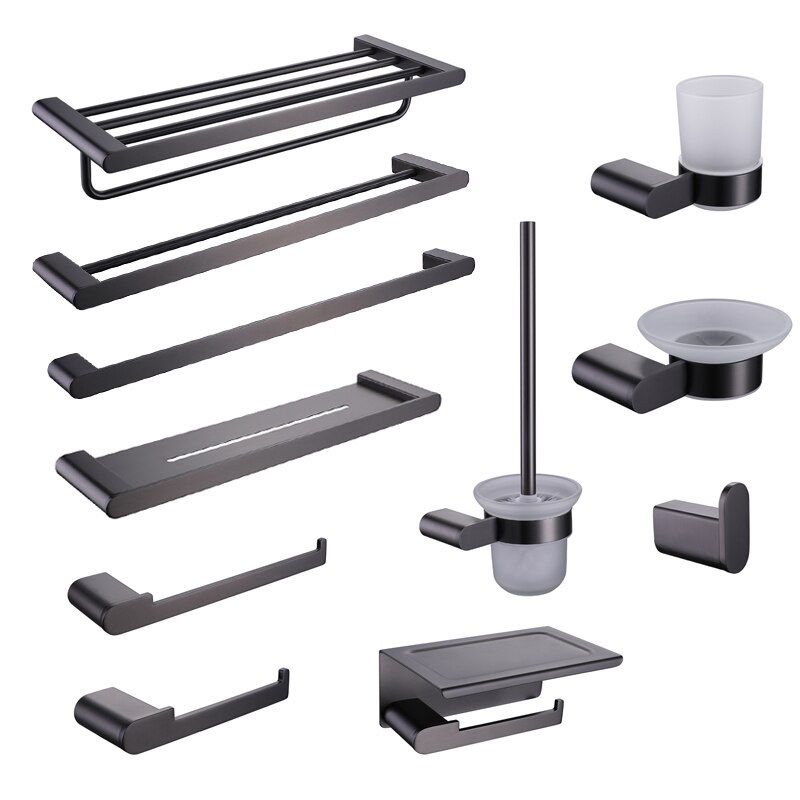 Bathroom Accessories 304 Stainless Steel Towel Rack Shelf Metal Gray Color Toilet Paper Holder Robe Hooks Cloth Hanger