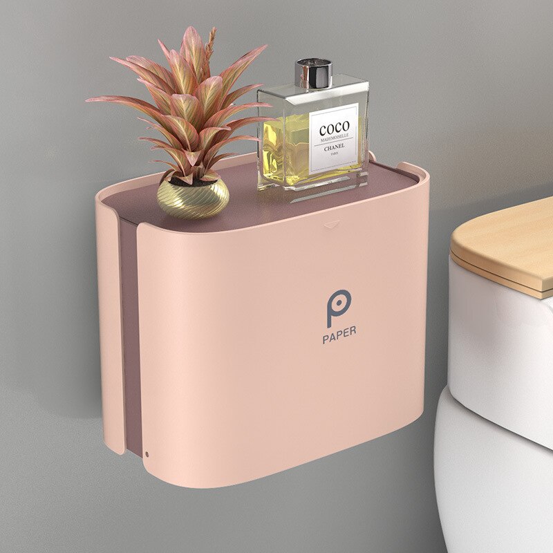 Baispo bærbar toiletpapirholder hygiejnisk papirdispenser hjemmebadeværelse tilbehør vægmonteret vævskasse til badeværelse: Lyserød