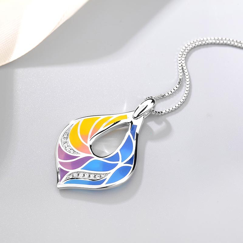 Bricolage goutte d'eau forme 925 en argent Sterling clair CZ émail coloré collier fin pendentif bijoux de fête