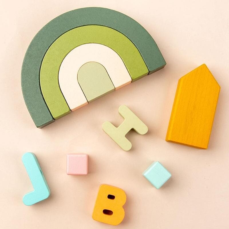 Wooden Rainbow Arch Bridge Semicircle Building Block Rainbow Ornaments Curved Plate Colorful Shape Combination Villain