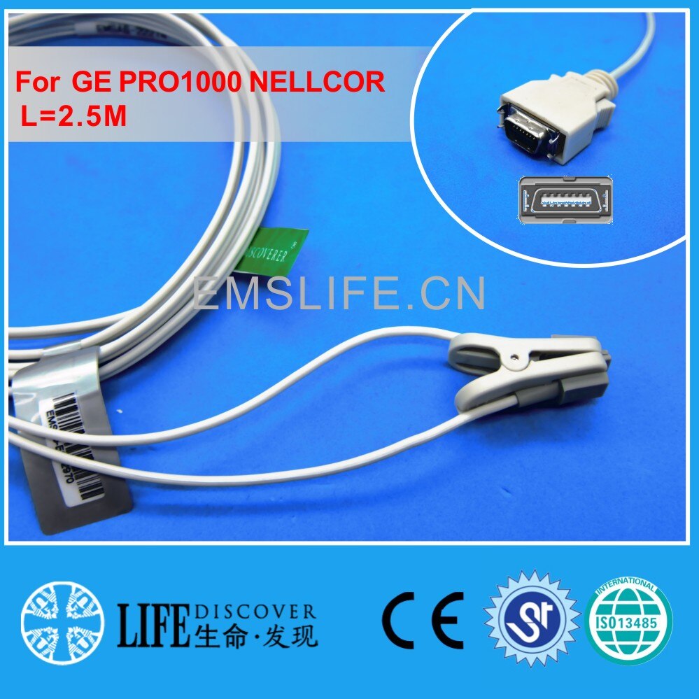 Long cable AWT adult finger clip spo2 sensor for GE dinamap pro1000 Nellcor: child ear clip