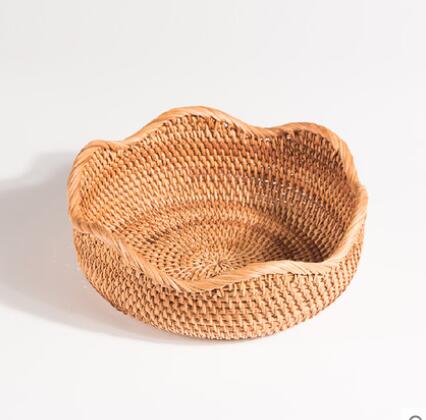 Household fruit basket rattan fruit bowl living room fruit bowl bamboo bread basket rattan blue skull basket storage basket crea: 1