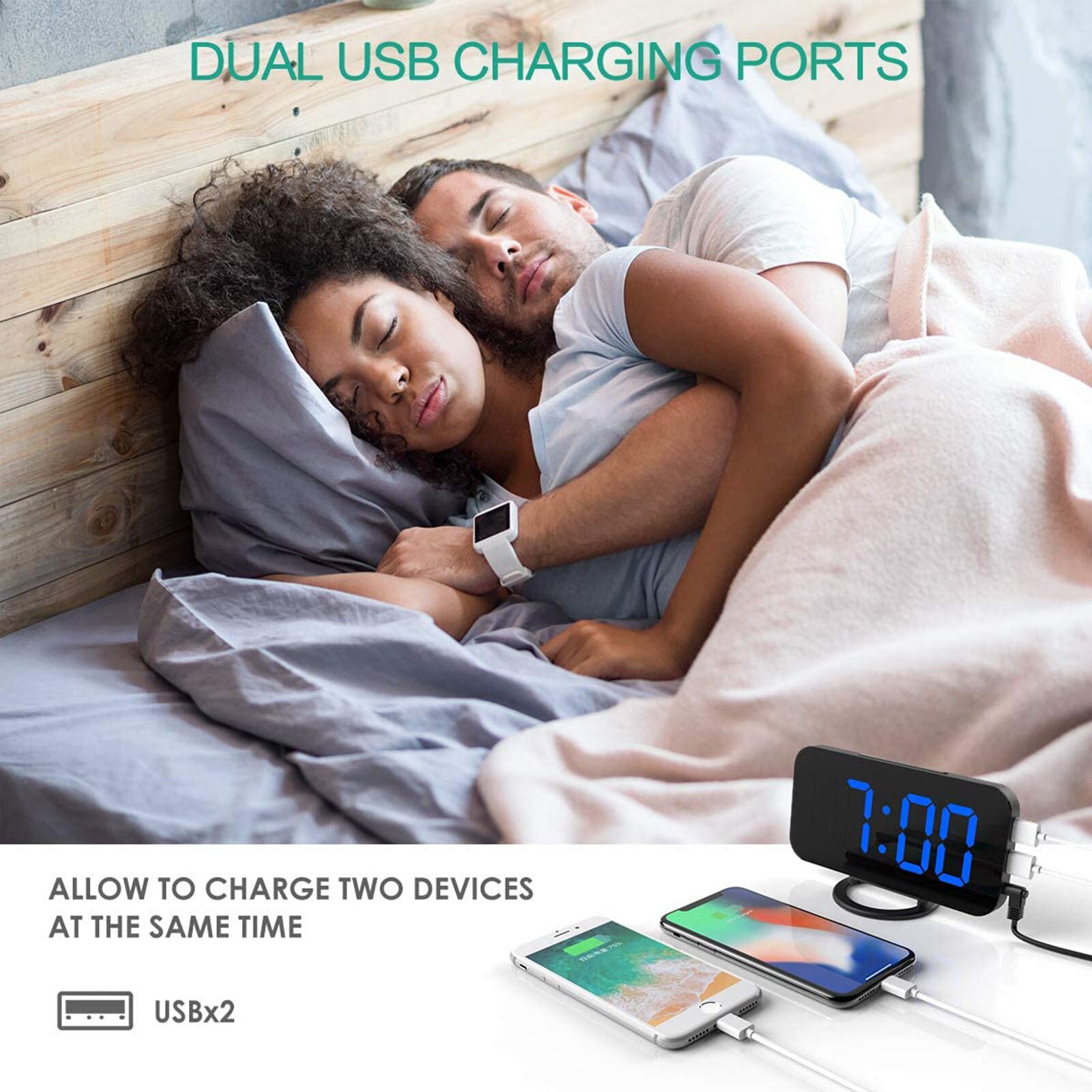 Digital LED Mirror Alarm Clock Dimmable Night Mode Bedside Clock