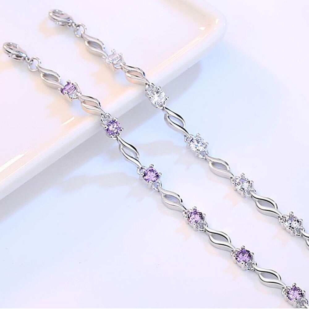 Anenjery Silver Color Charms Bracelets For Women Crystal Zircon Bracelet pulseira Valentine's Day S-B101