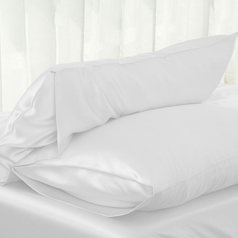 Solid dronning / standard silke satin pudebetræk sengetøj pudebetræk glat hjem: Hvid