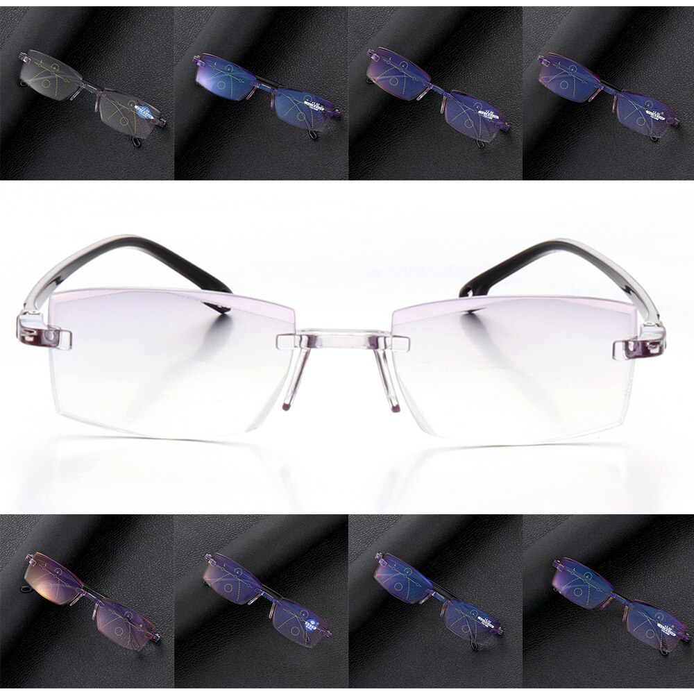 Ultralette kantløse læsebriller progressiv multifokal presbyopi briller blå lys blokerende computerglas  +1.0 ~ +4.0