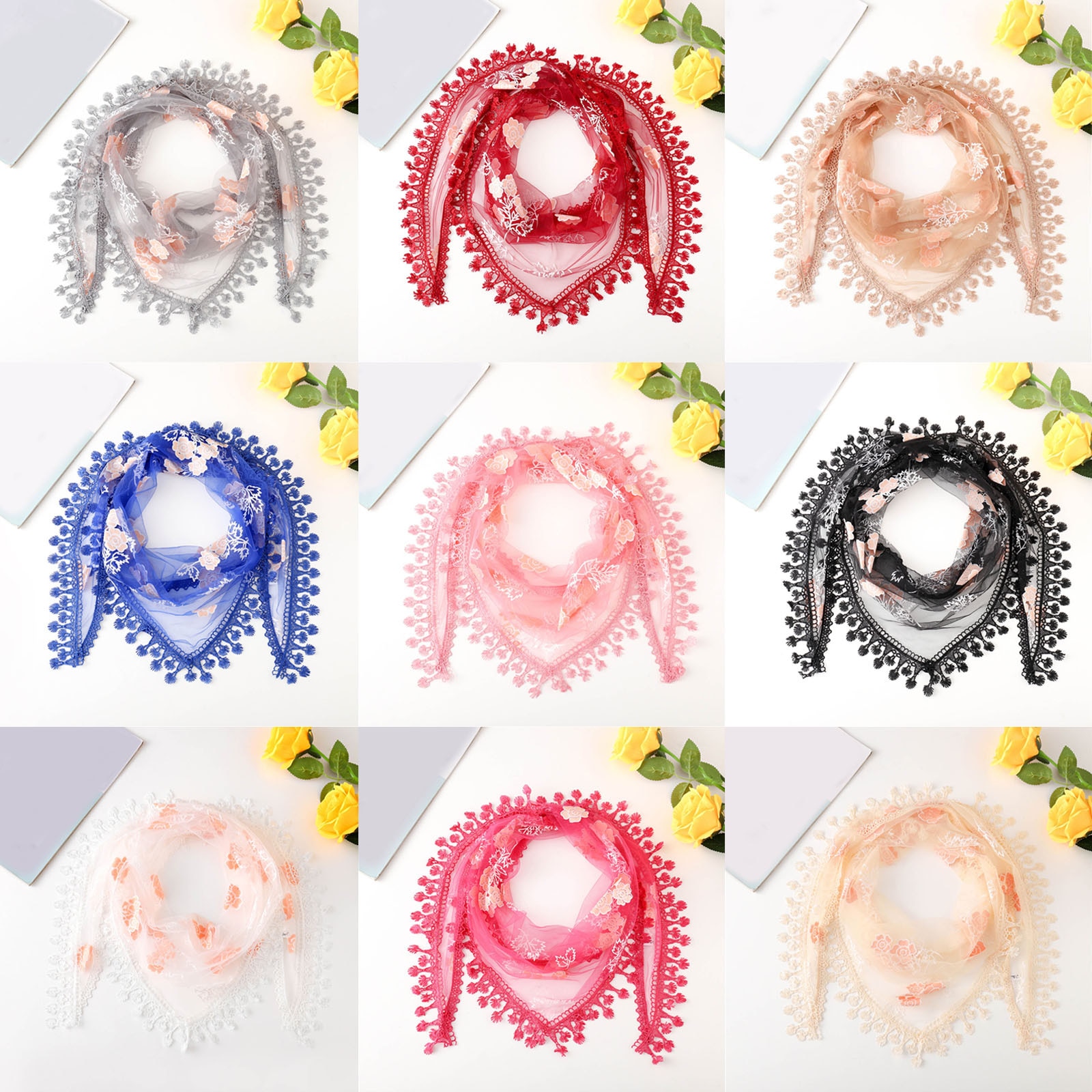 Bufanda multifuncional con borlas de encaje para mujer, chal de flores, pashmina suave, estola de playa de Echarpe,