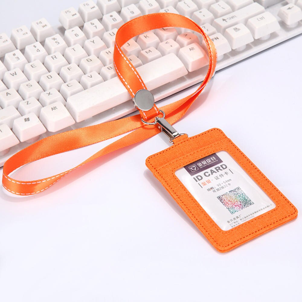 Id Badge Houder Intrekbare Lanyards Lederen Porte Bus Pass Case Cover Slip Mannen Vrouwen Bank Credit Kaarthouder Strap kaarthouder: Orange