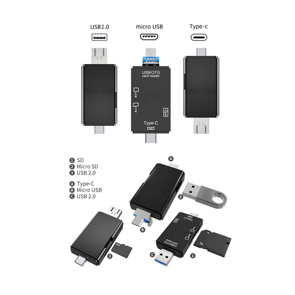 6- i -1 kortlæser micro usb 2.0 type c til sd micro sd tf adapter smart memory sd otg kortlæser til bærbar usb c dock